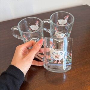 Clear Glass Mug with Pink Floral Goose Illustration
